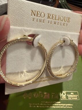 14k Gold Over Brass Plated Crystal Hoop Earrings Secure Clasp